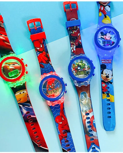 Flash Light Frozen Mickey Kids Watches For Girls Cartoon Spiderman Children Watch Boys School Student Digitel Clock Gifts