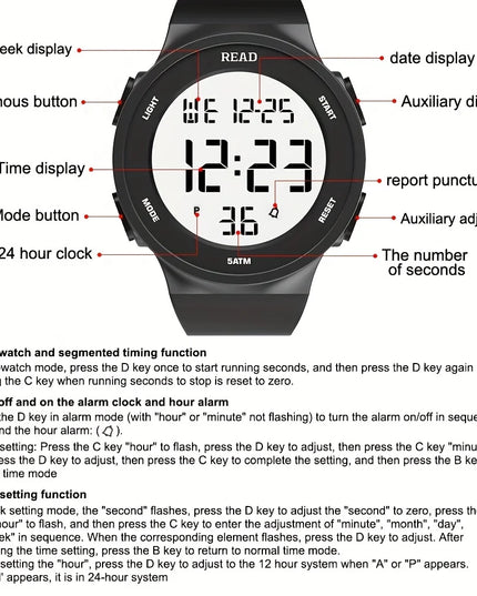 Watches for Women, Fashion Watch With High-Resolution LED Definition Display, Waterproof Multi-Function Electronic Digital Watch