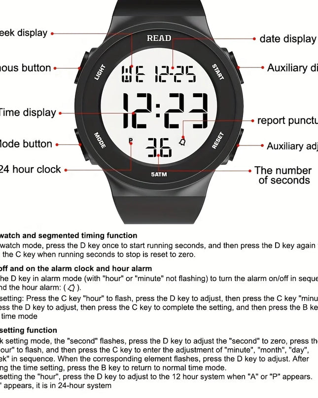 Watches for Women, Fashion Watch With High-Resolution LED Definition Display, Waterproof Multi-Function Electronic Digital Watch