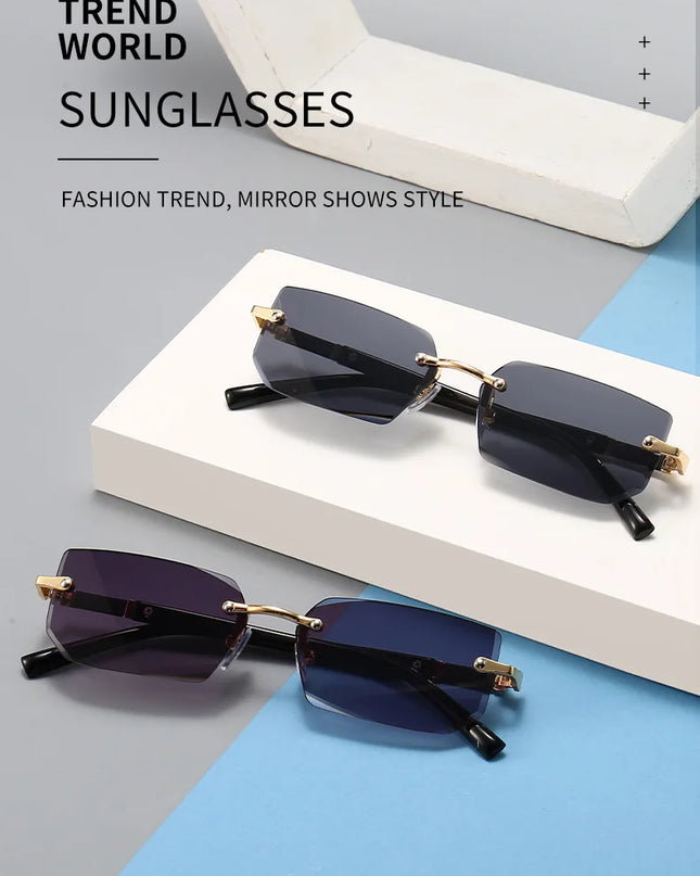 Rimless Sunglasses Rectangle Fashion Popular Women Men Shades Small Square Sun Glasses For Female Male Summer Traveling Oculos