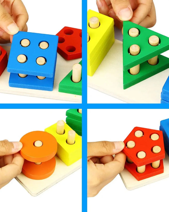 Montessori Wooden Educational Toys for Children 1 2Y Baby Shape Color Sorter Block Puzzles Toddler Large Geometric Stacking Toys