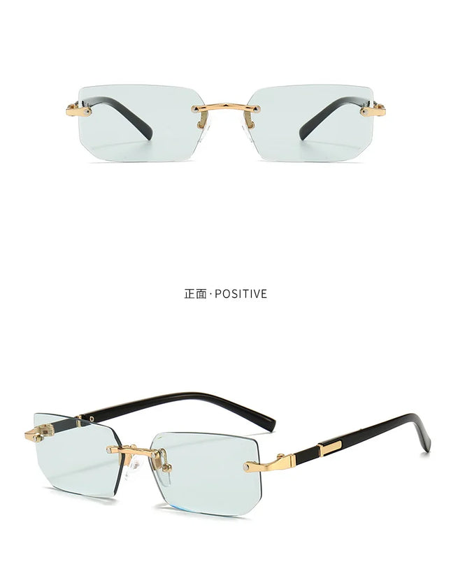 Rimless Sunglasses Rectangle Fashion Popular Women Men Shades Small Square Sun Glasses For Female Male Summer Traveling Oculos