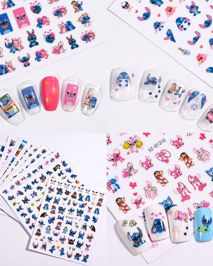 12sheet Cartoon Stitch Angel Nail Stickers Set Multiple Action Kawaii Stitch Nail Art Decals Adhesive Kids Manicure Decorations