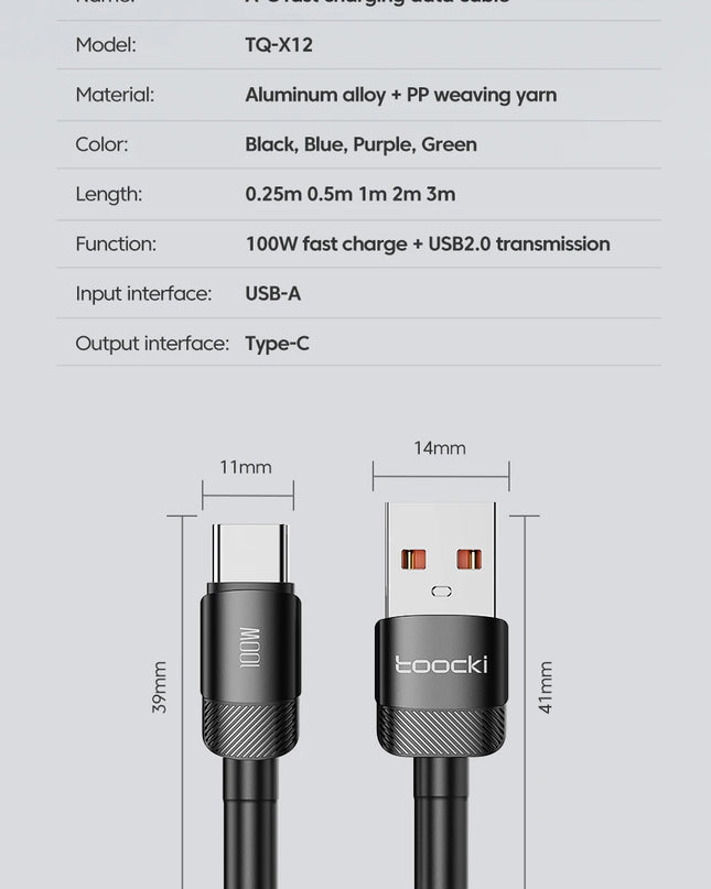 Toocki USB Type C Cable Fast Charging USB C Charger Cord For iPhone 15 14 13 12 11 Huawei P40 P30 Realme Oppo Oneplus Samsung