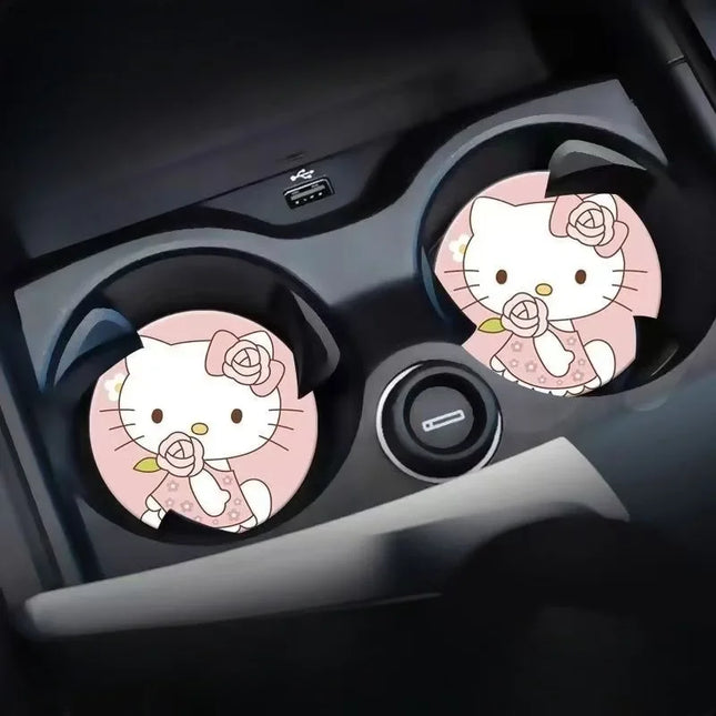 2pcs Sanrio Hello Kitty Car cup Coasters Cartoon car inner Decoration Anti Slip Mat silicone Car Cup pad Gifts for girl friend