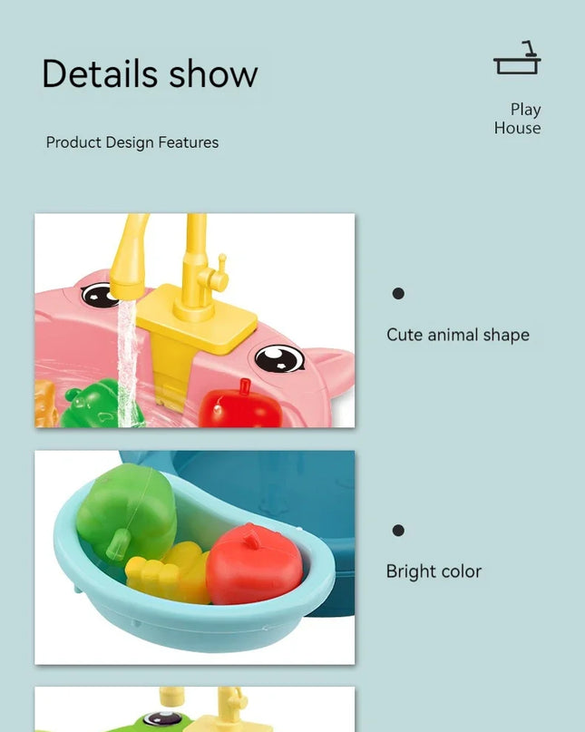Toy Kitchen Set for Toddlers with Electric Circulating Water, Dishwasher Sink, Imaginative Pretend Play for Kids Boys Girls Ages