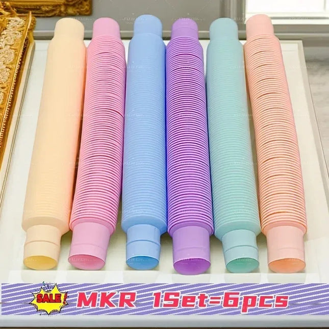 6 12 18 24 30 Pcs Pop Tubes Sensory Toys Fidget Stress Relief Decompression Finger Squeeze Toy Telescopic Tube for Kids Teenager