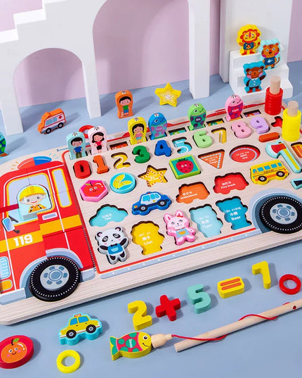 Montessori Educational Wooden Toys Preschool Children Fire Truck Busy Board Math Fishing Games Early Toys For Kids Xmas Gifts