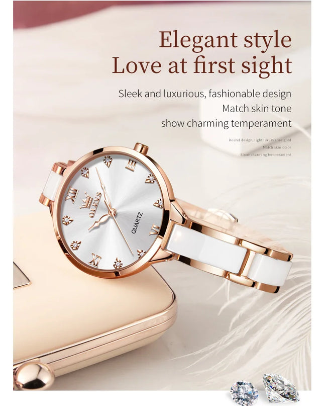 OLEVS 5872 Woman Watches Imported Japan Quartz Movement Waterproof Watch for Women Elegant Ceramic Strap Ladies Wristwatch Gifts