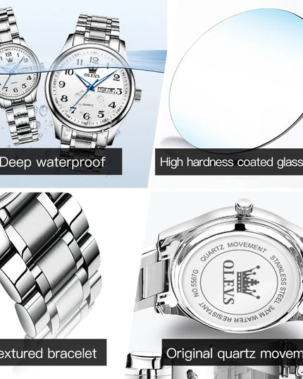 OLEVS 5567 Couple Watches Waterproof Luminous Wristwatch for Lover Date Men‘s and Women's Wristwatch Simple Fashion