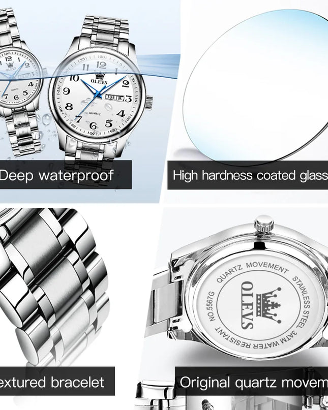OLEVS 5567 Couple Watches Waterproof Luminous Wristwatch for Lover Date Men‘s and Women's Wristwatch Simple Fashion