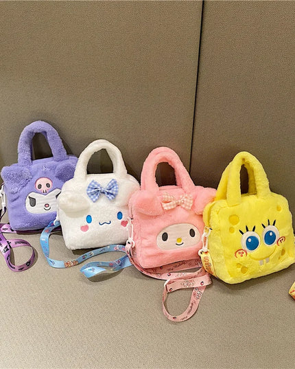 Sanrio Plush Bag Kawaii Kuromi Cinnamoroll Melody Cartoon Anime Handbag Crossbody Cosmetic Travel Storage Bags Women Girls Gifts