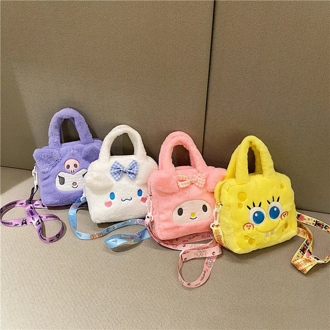 Sanrio Plush Bag Kawaii Kuromi Cinnamoroll Melody Cartoon Anime Handbag Crossbody Cosmetic Travel Storage Bags Women Girls Gifts