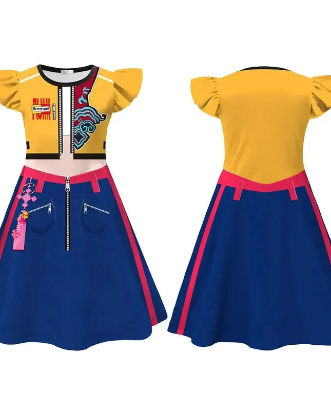 Kids Zoey Mira Rumi Demon Cosplay Costume Girls Huntrix Flying Sleeve Dress For Halloween K-Pop Idol Hunters Role Play Outfits