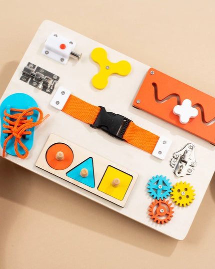 Montessori Wooden Busy Board Unlock Toy Essential Educational Sensory Board for Toddlers Intelligence Development Toys Gift