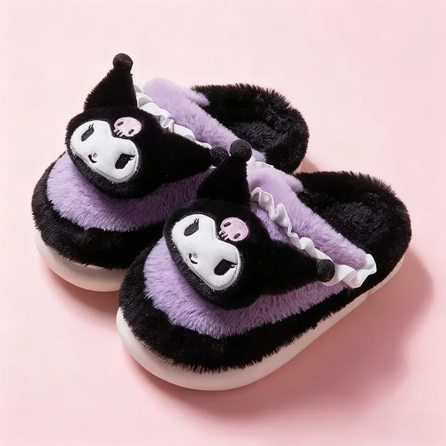 Anime Cartoon Kawaii Hello Kitty My Melody Cinnamoroll Kuromi Slippers Cute Home Thick-Soled Plush Slippers Girls Surprise Gift