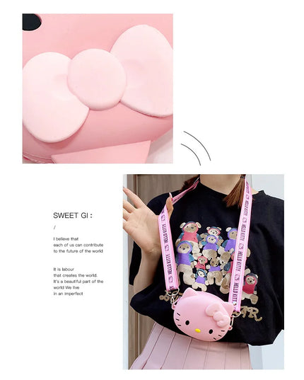 Hello Kitty Silicone Crossbody Bags Women Girls Kawaii 11cm/19cm Messenger Bag 3d Shoulder Small Purse Phone Bag Girlfriend Gift