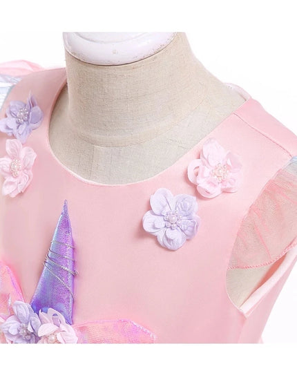 Kids Unicorn Dress for Girls Party Dresses Flower Appliques Ball Gown Little Girl Princess Costumes Summer Children Clothing