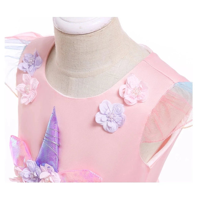 Kids Unicorn Dress for Girls Party Dresses Flower Appliques Ball Gown Little Girl Princess Costumes Summer Children Dresses
