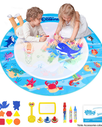 No Mess Magic Water Drawing Mat Doodle Board Reusable Educational Toy with Pens & Stamps, Gift for Toddler Boys Girls