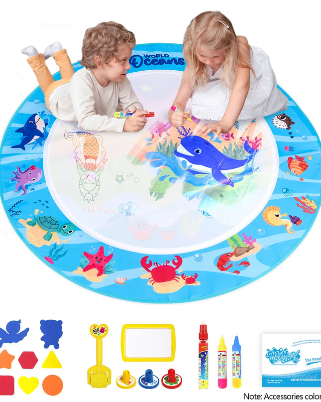 No Mess Magic Water Drawing Mat Doodle Board Reusable Educational Toy with Pens & Stamps, Gift for Toddler Boys Girls