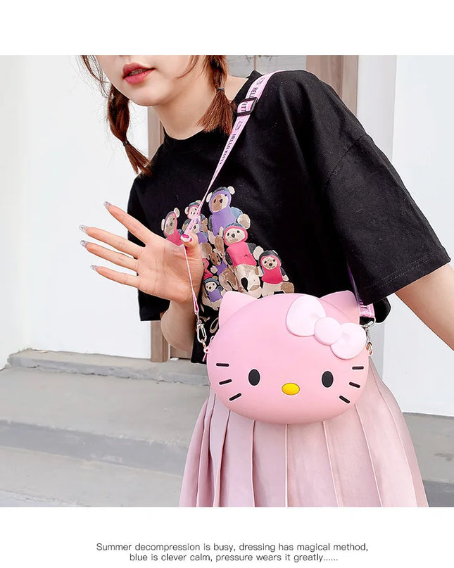 Hello Kitty Silicone Crossbody Bags Women Girls Kawaii 11cm/19cm Messenger Bag 3d Shoulder Small Purse Phone Bag Girlfriend Gift