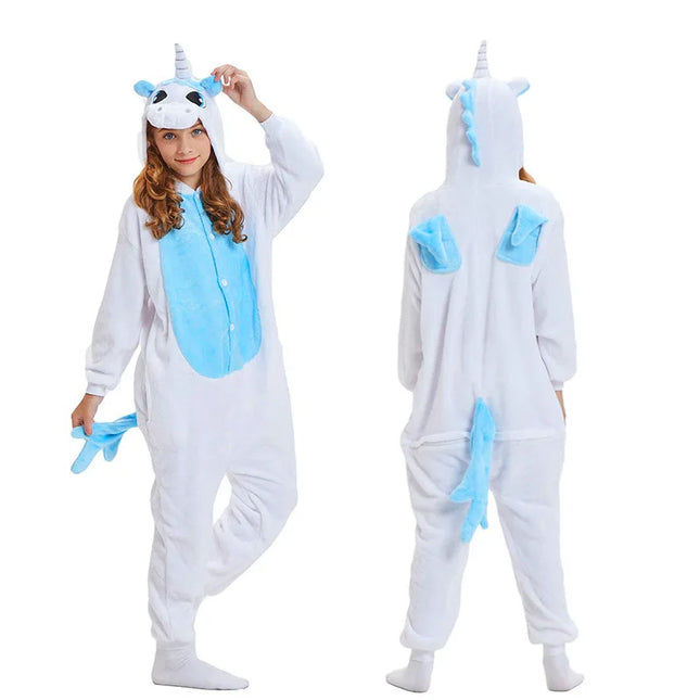 Kigurumi Children Unicorn Panda Animal Flannel Pajamas Set Kids Baby Cartoon Onesies Girls Boys Christmas Party Cosplay Costumes