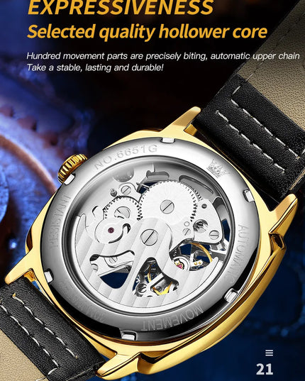 OLEVS 6651 Top Brand Men Watches Fashion Dress Automatic Mechanical Wristwatch Wateproof Luminous Hollow Flywheel Watch for man