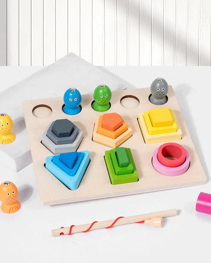 Montessori  Wooden Color Shape Cognitive Classification Matching Puzzle Children's Magnetic Fishing Learning Educational Toys