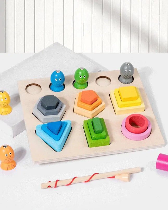 Montessori  Wooden Color Shape Cognitive Classification Matching Puzzle Children's Magnetic Fishing Learning Educational Toys
