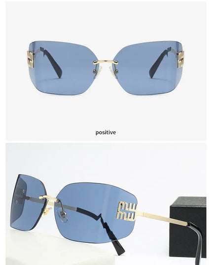 Curved One-Piece Sunglasses, Frameless Square Cut-Edge Design, UV400 Protection, Women's High-End Street Style