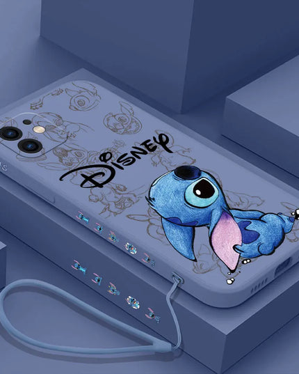 Disneys Super Cute Stitchs Couple Case For iPhone 16 15 14 13 12 11 Pro Max Mini X XR XSMAX 8 7 6S Plus Cover With Hand Strap