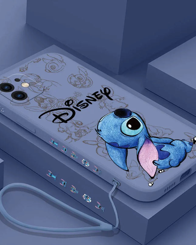 Disneys Super Cute Stitchs Couple Case For iPhone 16 15 14 13 12 11 Pro Max Mini X XR XSMAX 8 7 6S Plus Cover With Hand Strap