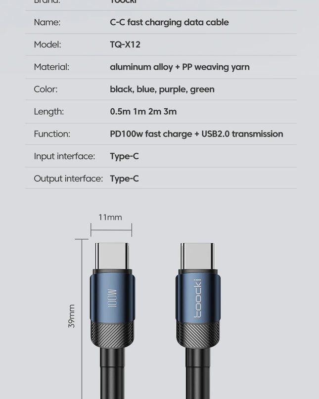 Toocki USB Type C Cable Fast Charging USB C Charger Cord For iPhone 15 14 13 12 11 Huawei P40 P30 Realme Oppo Oneplus Samsung