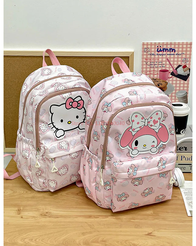 Sanrio Backpack For Kids Cartoon Hello Kitty Kuromi Bookbag Student Teenager Girl Boy Nylon Shoulders Bag Schoolbag Kawaii Bags