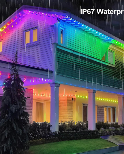 LED Permanent Outdoor Lights IP65 Waterproof RGBIC Eave Lights With Remote for Christmas New Year Roof DIY Holiday String Light