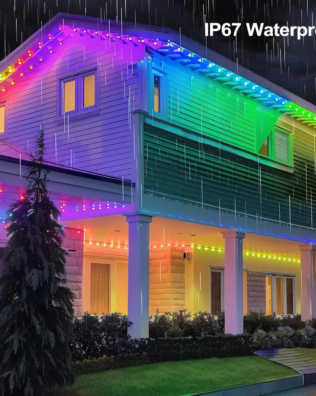 LED Permanent Outdoor Lights IP65 Waterproof RGBIC Eave Lights With Remote for Christmas New Year Roof DIY Holiday String Light