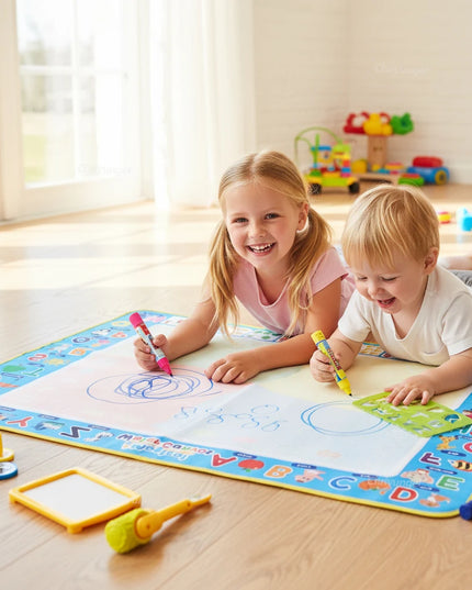 No Mess Magic Water Drawing Mat Doodle Board Reusable Educational Toy with Pens & Stamps, Gift for Toddler Boys Girls