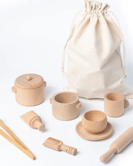 Montessori Sensory Enlighten Puzzle Toys Set Simulated Kitchen Tea Set Family Experience Early Childhood Education Wooden Toys