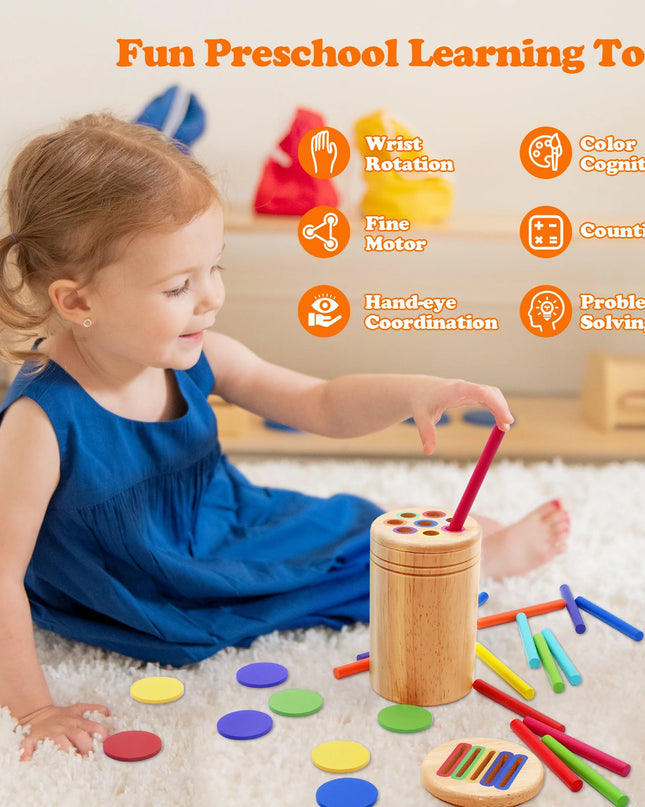 Montessori Wooden Toys Color Sorting Fine Motor Toys Shape Matching Sensory Toys Early Educational Puzzle Toys for Toddlers