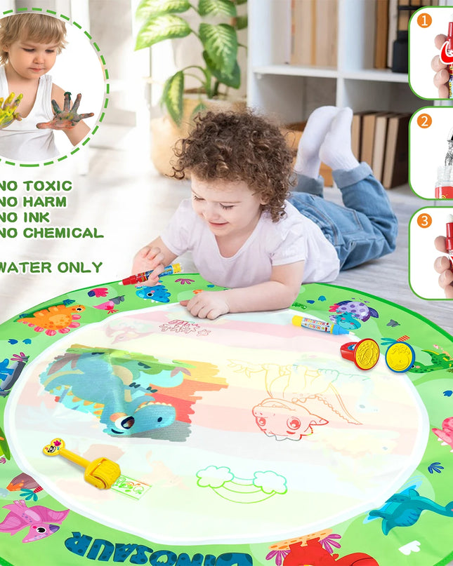 No Mess Magic Water Drawing Mat Doodle Board Reusable Educational Toy with Pens & Stamps, Gift for Toddler Boys Girls