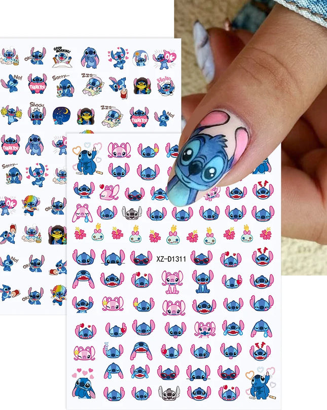 12sheet Cartoon Stitch Angel Nail Stickers Set Multiple Action Kawaii Stitch Nail Art Decals Adhesive Kids Manicure Decorations
