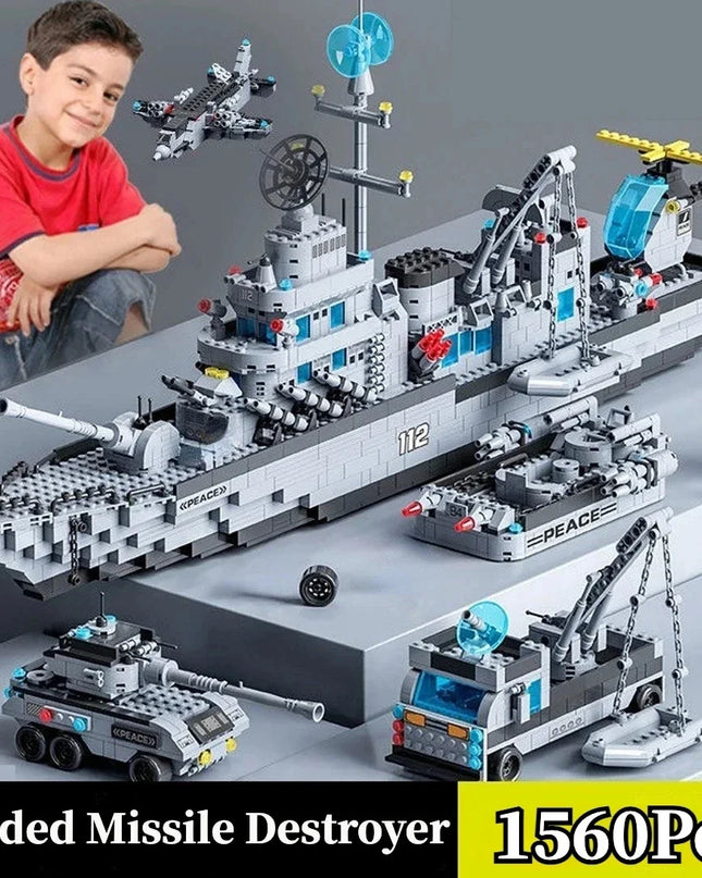 Huge size 1560PCS Navy war ship Army ship model warship 6 in 1 multi-shape combination building blocks to build a boy toy set