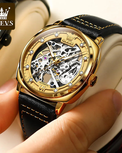 OLEVS 6651 Top Brand Men Watches Fashion Dress Automatic Mechanical Wristwatch Wateproof Luminous Hollow Flywheel Watch for man