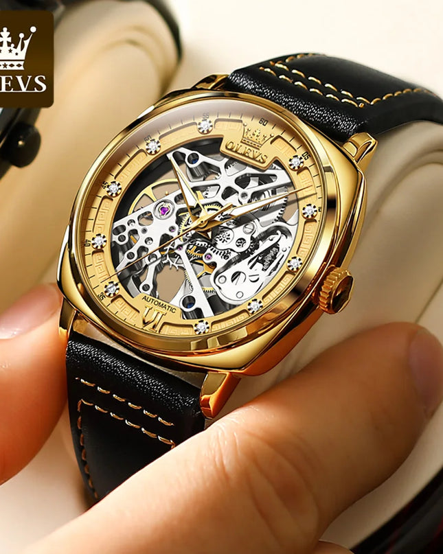OLEVS 6651 Top Brand Men Watches Fashion Dress Automatic Mechanical Wristwatch Wateproof Luminous Hollow Flywheel Watch for man