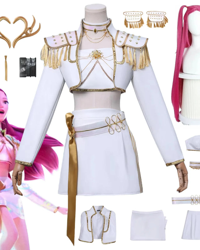 Anime Mira White PU Uniform Cosplay Costume Wig Woman Christmas Halloween Party Clothing