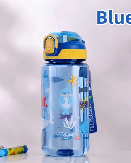 600ml Dinosaur Water Bottle For Kids Water Sippy Cup With Silicone Straw Leakproof Plastic Water Bottles Summer Kids Water Cup