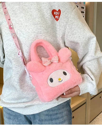 Sanrio Plush Bag Kawaii Kuromi Cinnamoroll Melody Cartoon Anime Handbag Crossbody Cosmetic Travel Storage Bags Women Girls Gifts