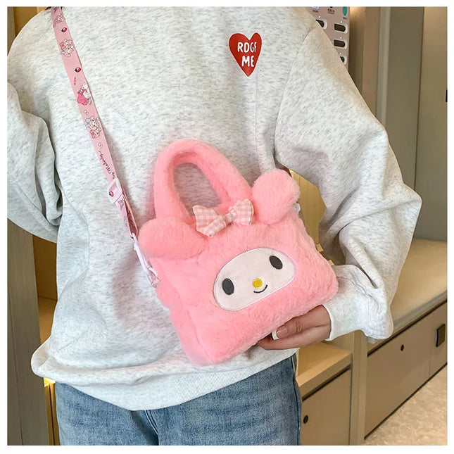 Sanrio Plush Bag Kawaii Kuromi Cinnamoroll Melody Cartoon Anime Handbag Crossbody Cosmetic Travel Storage Bags Women Girls Gifts