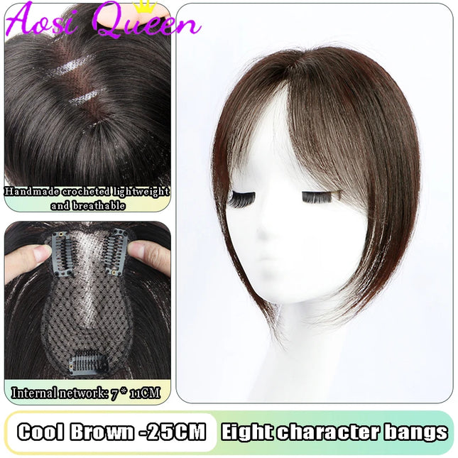 AOSI Synthetic Eight-character Bangs Wig For Women With High Hair Volume And High Skull Covering Gray Hair Replacement Wig